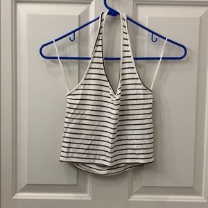 Black and white stripped halter crop top